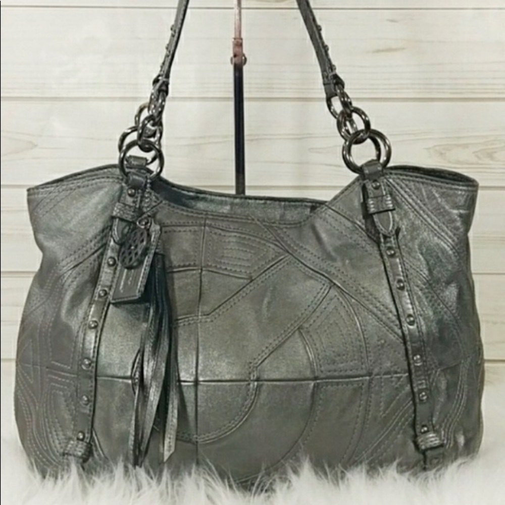 Coach gunmetal patchwork shoulder bag